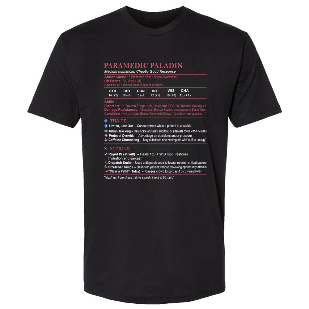 Paramedic Stats Premium Unisex T-Shirt - Black - 1