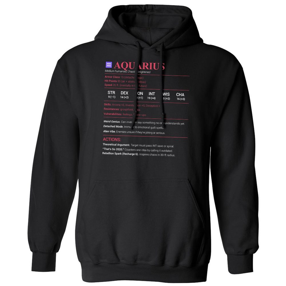 Aquarius Stats Classic Unisex Hoodie - Black - 1