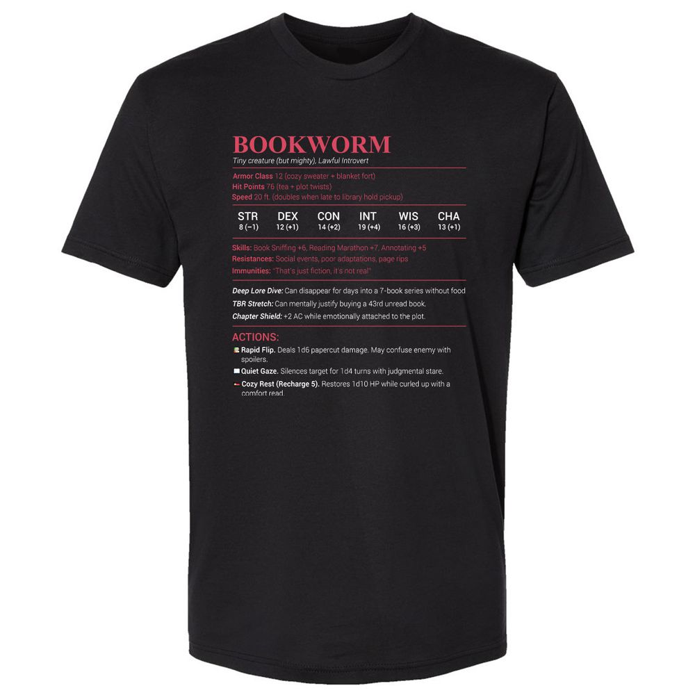 Bookworm Stats Premium Unisex T-Shirt - Black - 1