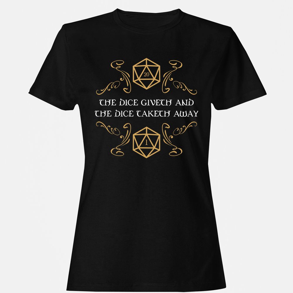 The Dice Giveth and Taketh Away Natural 20 and Critical Fail Women's T-Shirt - Black - 1