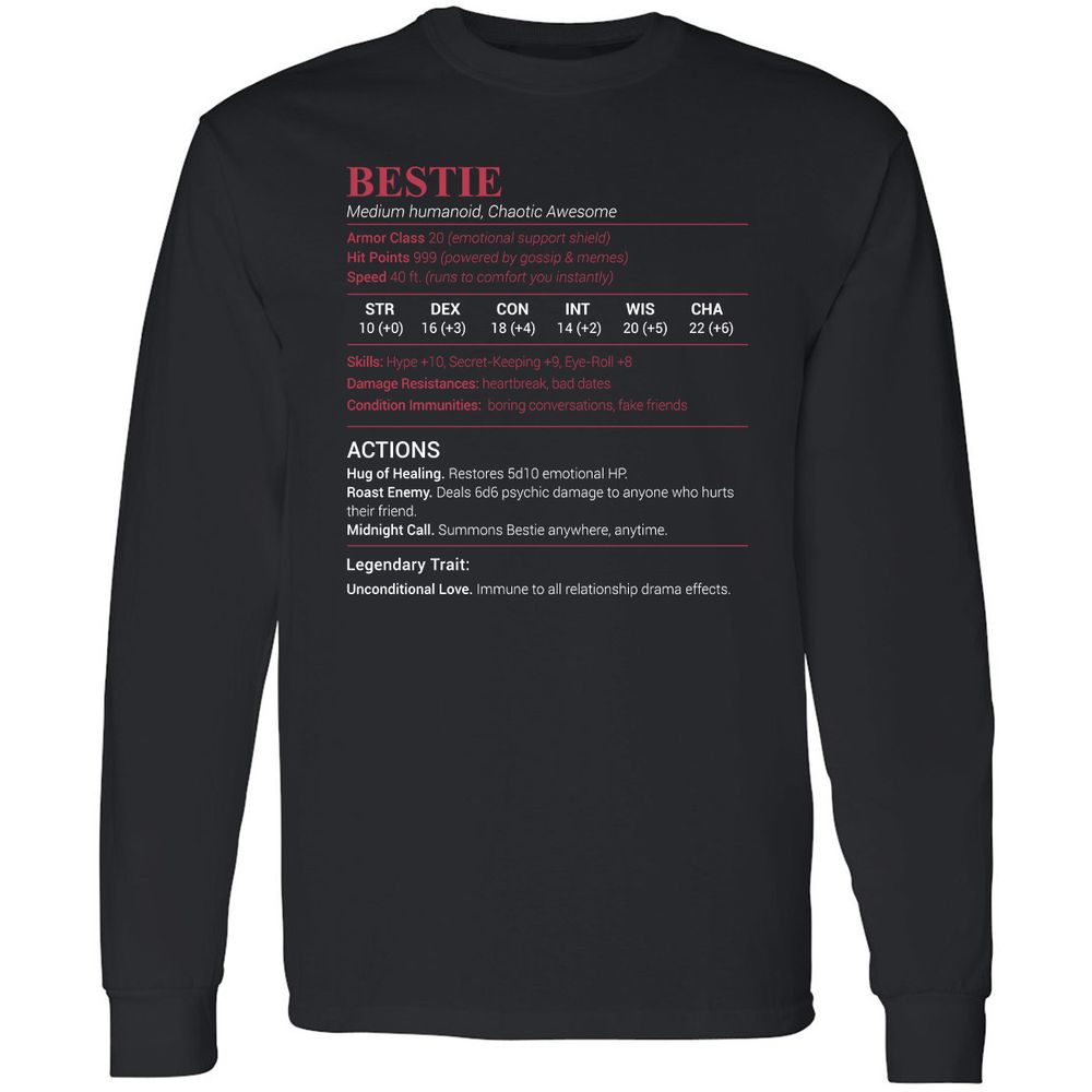 Bestie Stats Long Sleeve T-Shirt - Black - 1