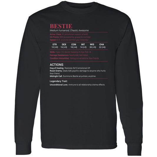 Bestie Stats Long Sleeve T-Shirt - Black - 1