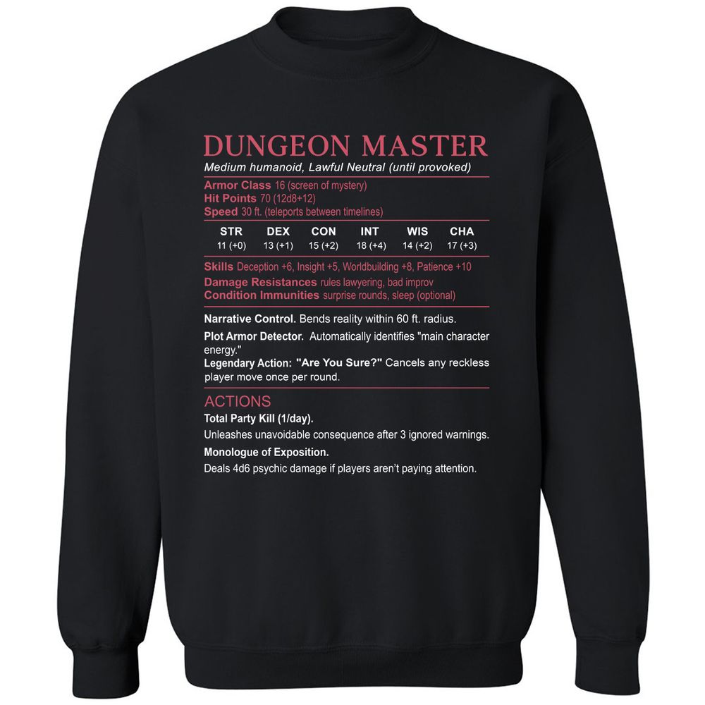 Dungeon Master Stats Classic Unisex Sweatshirt - Black - 1