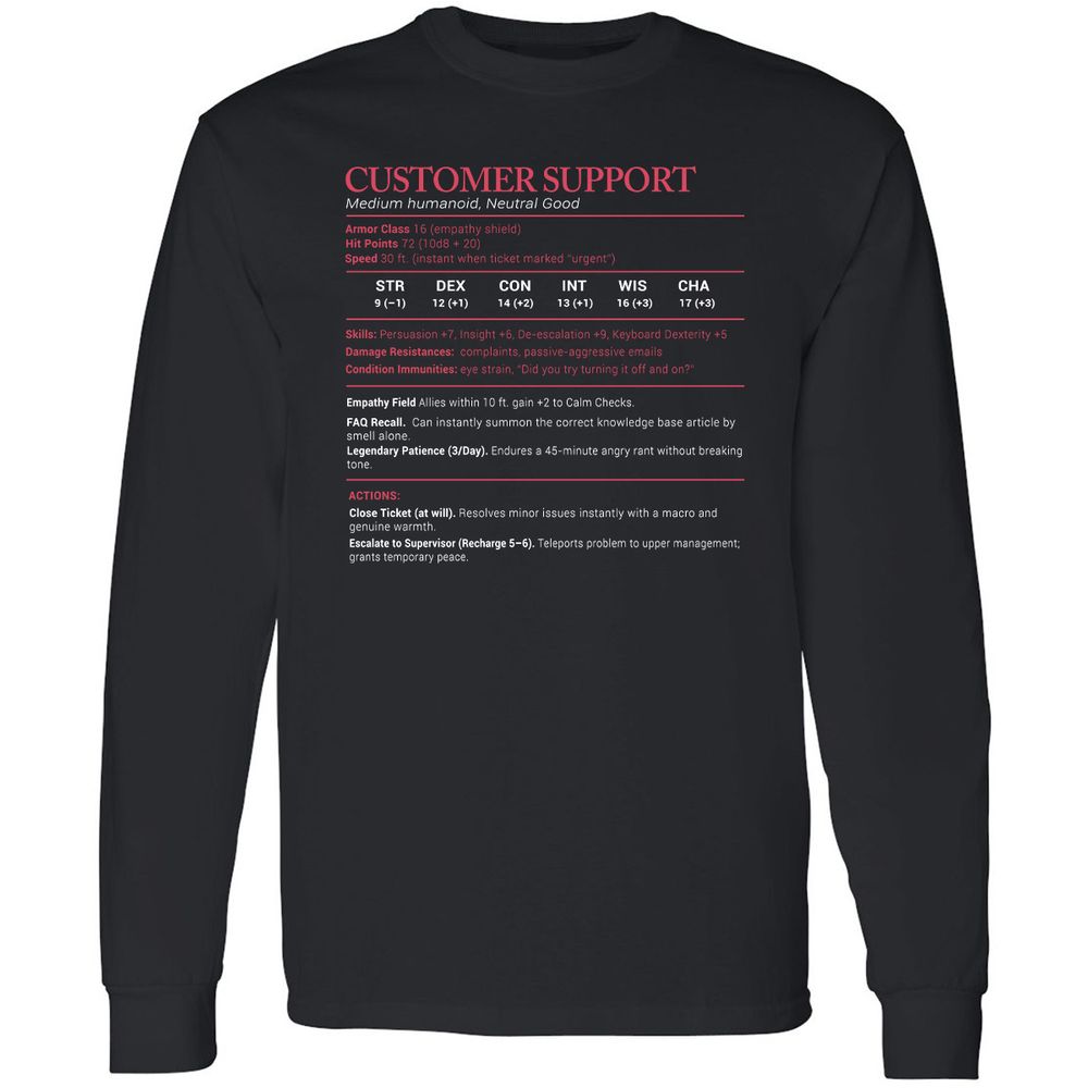 Customer Support Stats Long Sleeve T-Shirt - Black - 1
