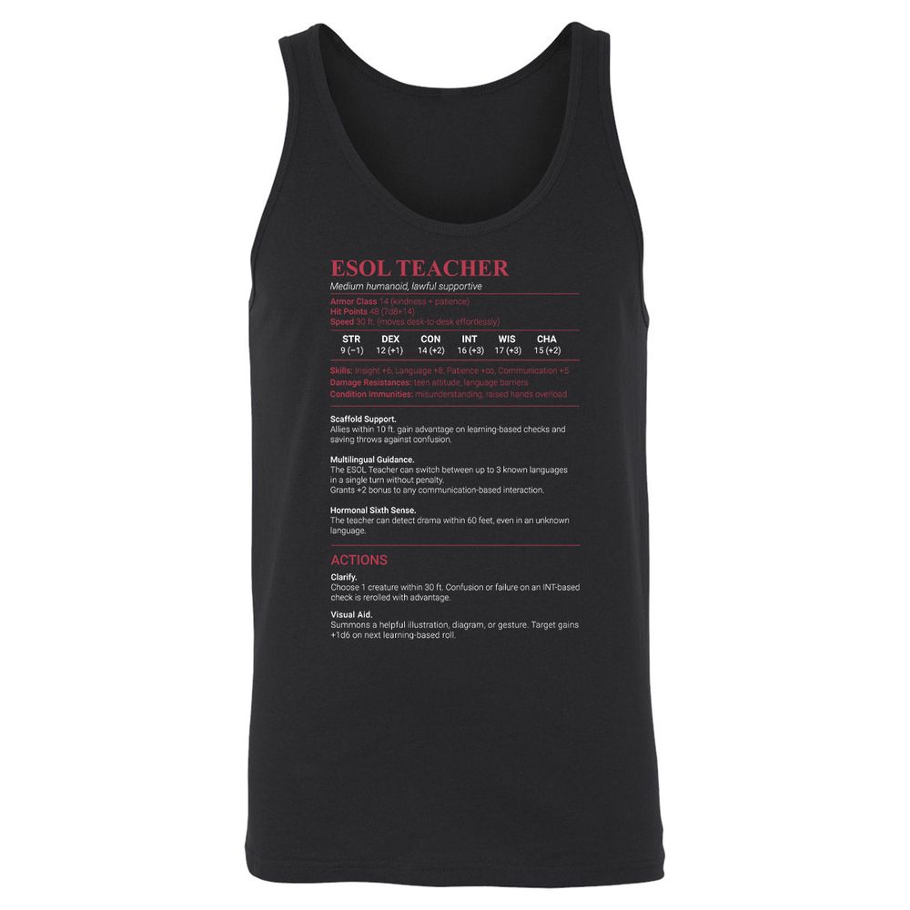 ESOL Teacher Unisex Jersey Tank - Black - 1
