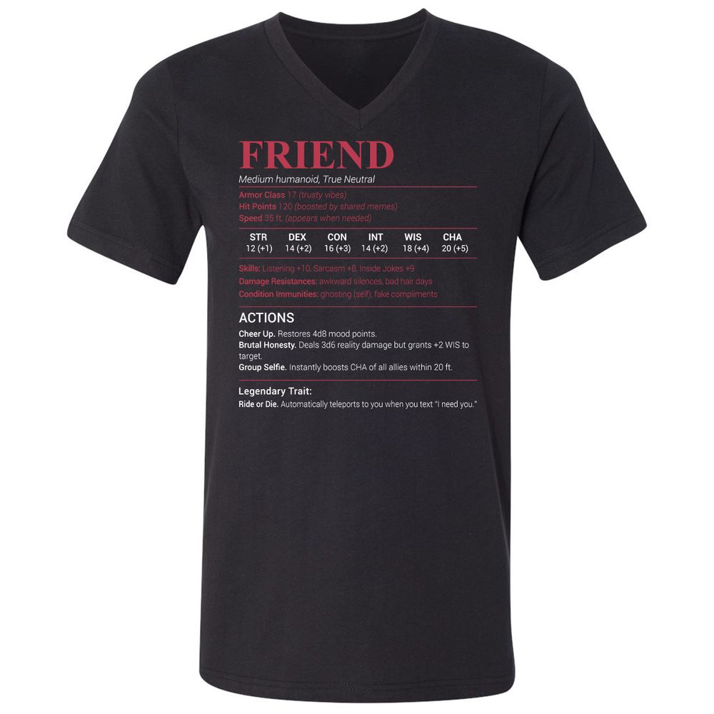 Friend Stats Unisex V-Neck T-Shirt - Black - 1