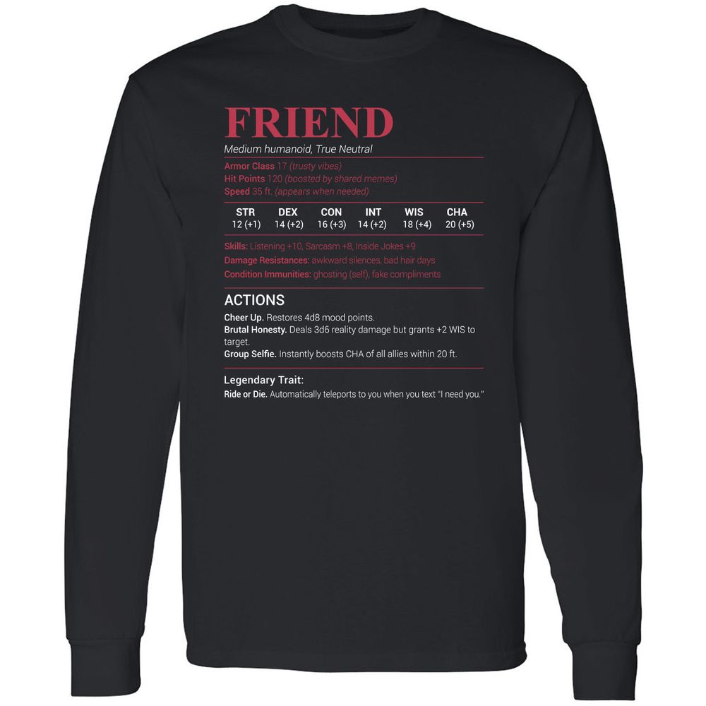 Friend Stats Long Sleeve T-Shirt - Black - 1