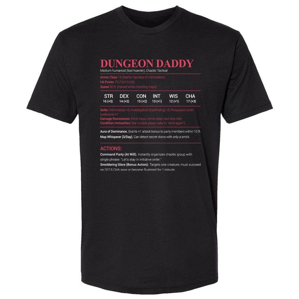Dungeon Daddy Stats Premium Unisex T-Shirt - Black - 1