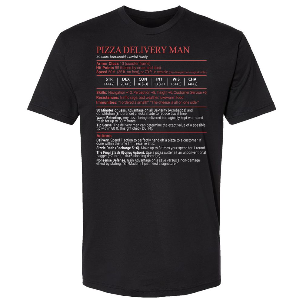 Pizza Delivery Man Stats Block Premium Unisex T-Shirt - Black - 1