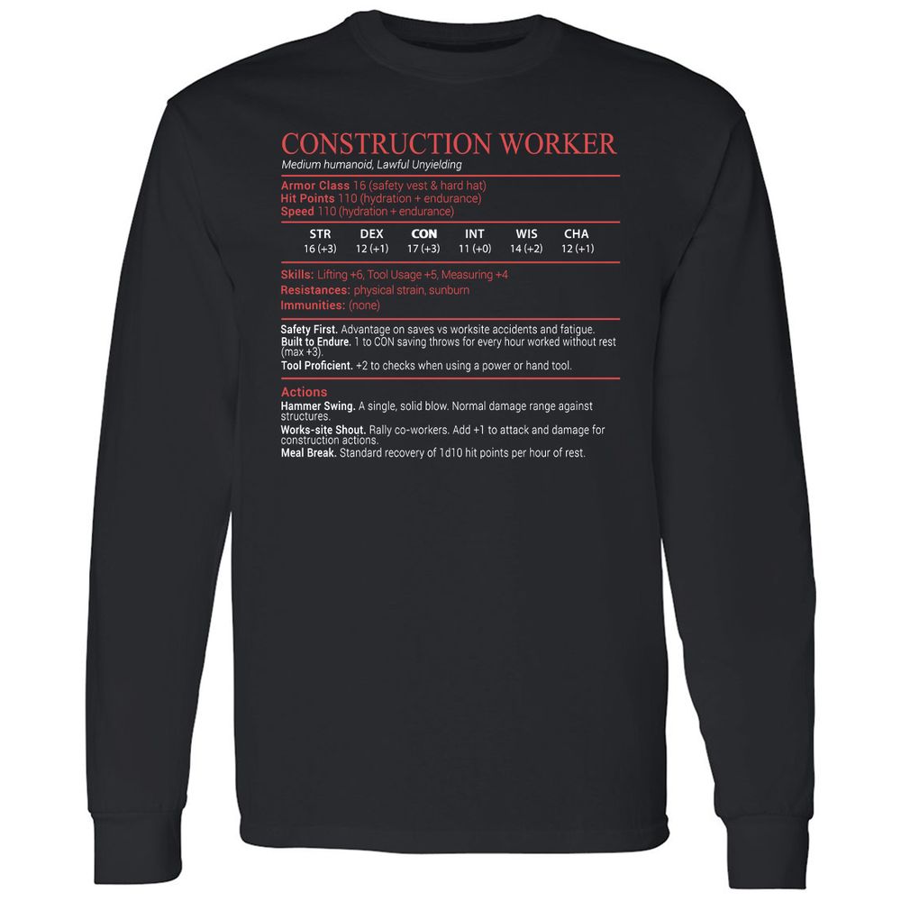 Construction Worker Stats Block - Black - 1