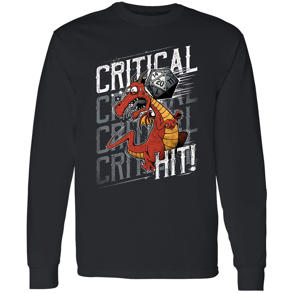 Funny Dragon Critical Hit Long Sleeve T-Shirt - Black - 1