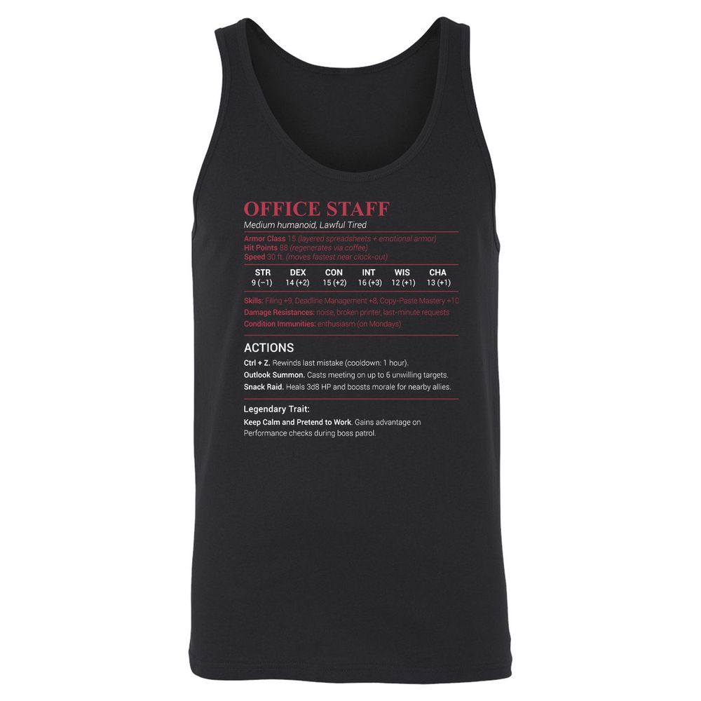 Office Staff Unisex Jersey Tank - Black - 1