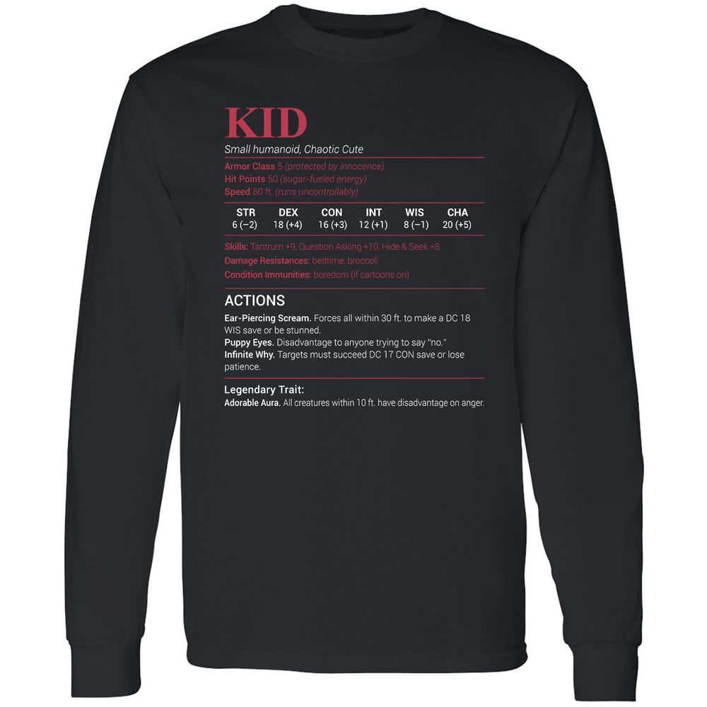 Kid Stats Long Sleeve T-Shirt - Black - 1