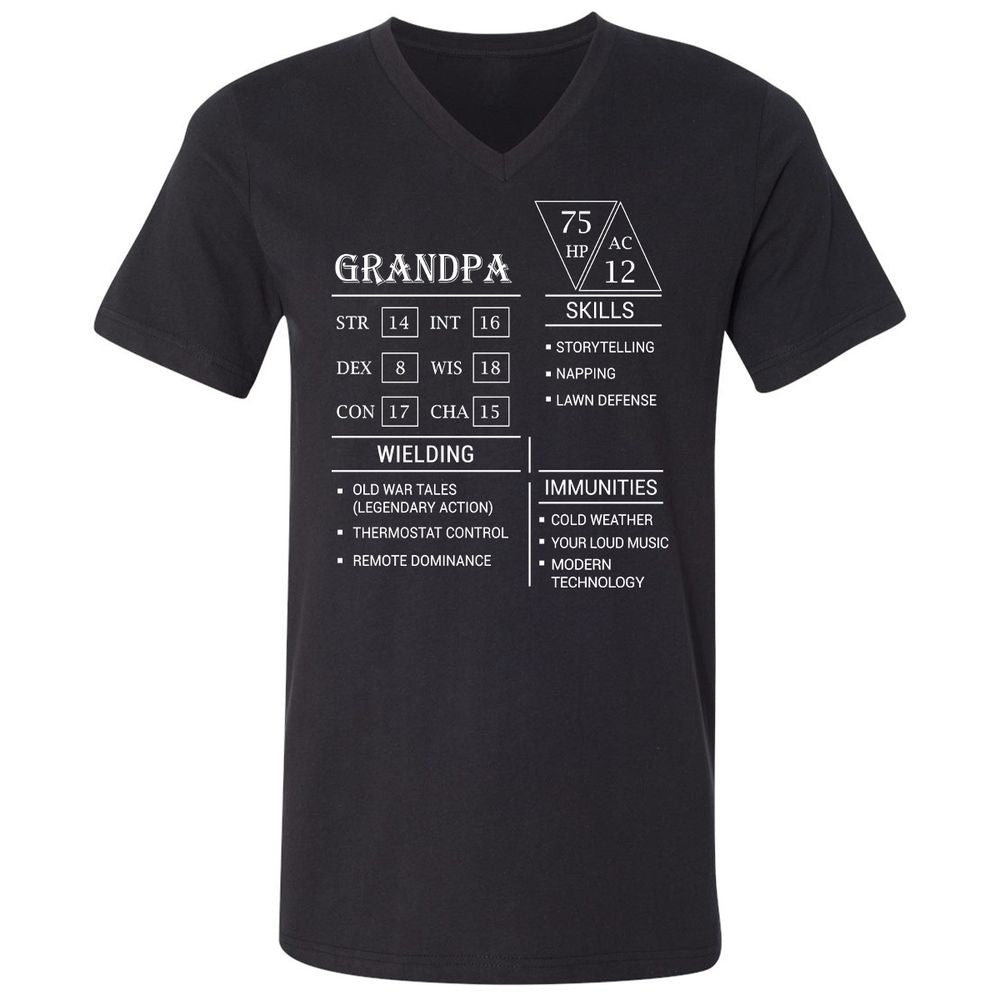 Grandpa Stats Unisex V-Neck T-Shirt - Black - 1