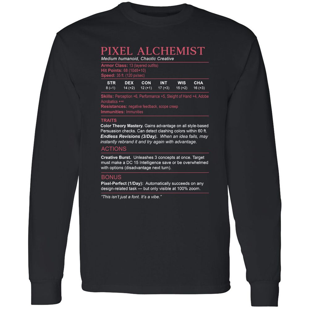 Designer Stats (Pixel Alchemist) Long Sleeve T-Shirt - Black - 1
