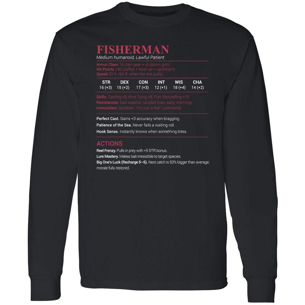 Fisherman Stats Long Sleeve T-Shirt - Black - 1
