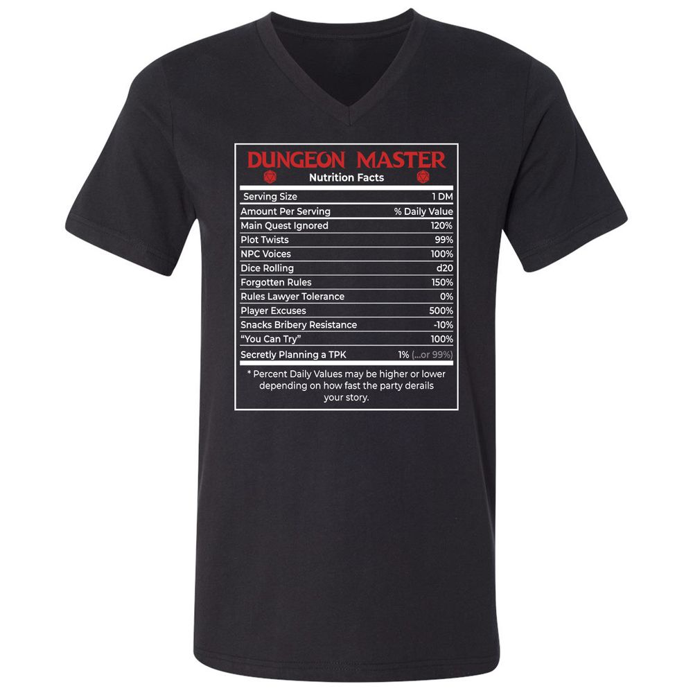 Dungeon Master Nutrition Facts Unisex V-Neck T-Shirt - Black - 1