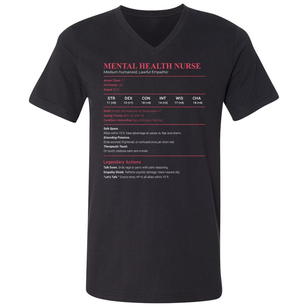 Mental Health Nurse Stats Unisex V-Neck T-Shirt - Black - 1
