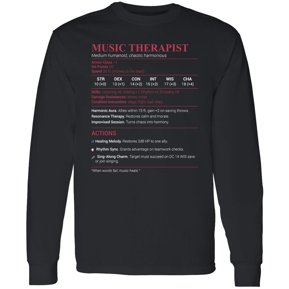 Music Therapist Long Sleeve T-Shirt - Black - 1