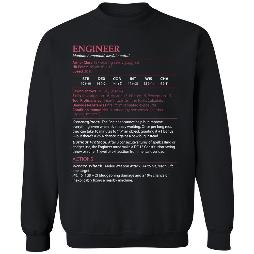 Engineer Stats Classic Unisex Sweatshirt - Black - 1