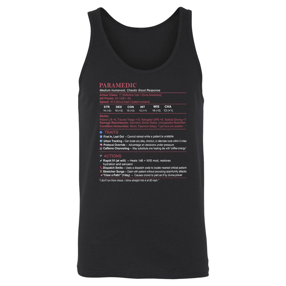 Paramedic Stats Unisex Jersey Tank - Black - 1