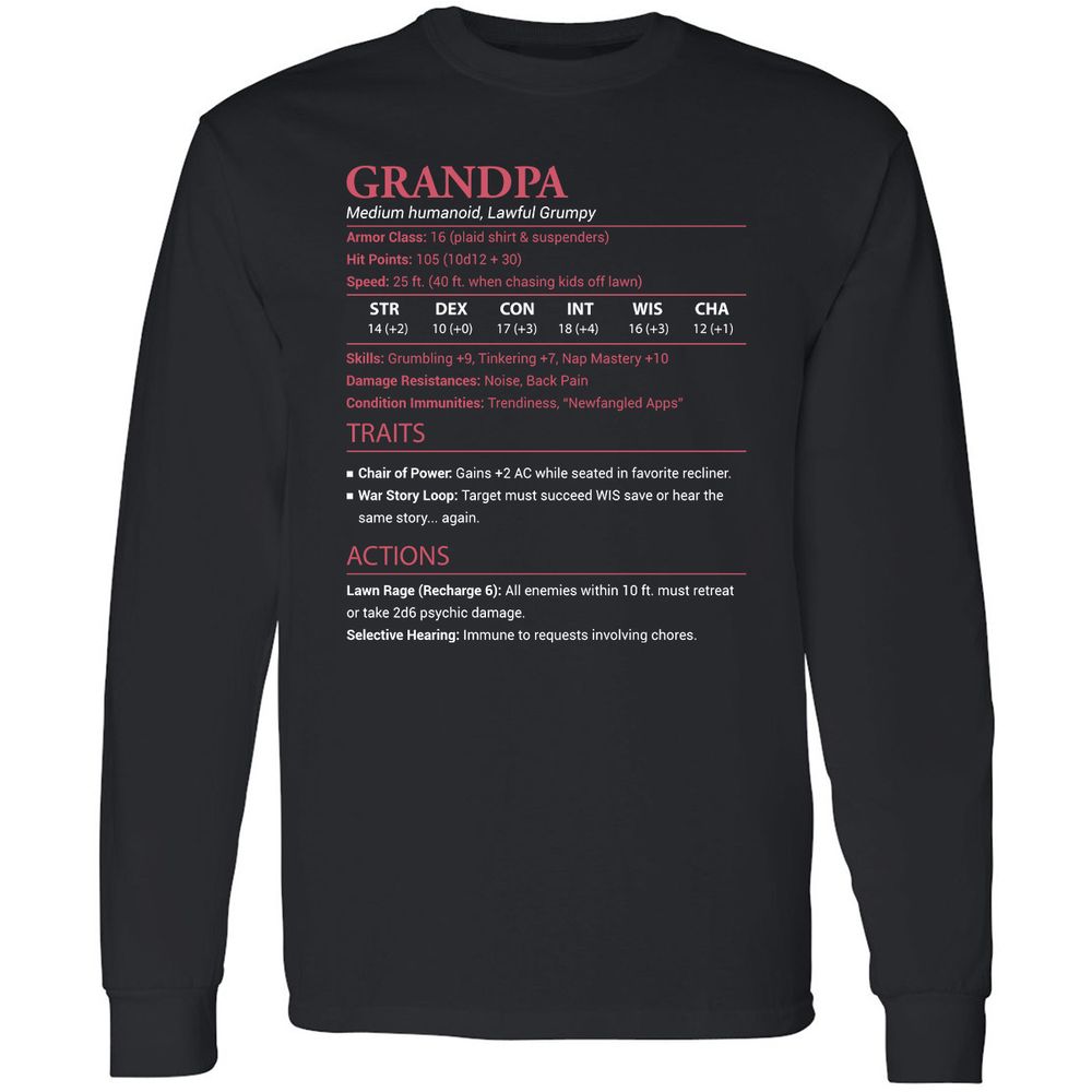 Grandpa Stats Long Sleeve T-Shirt - Black - 1