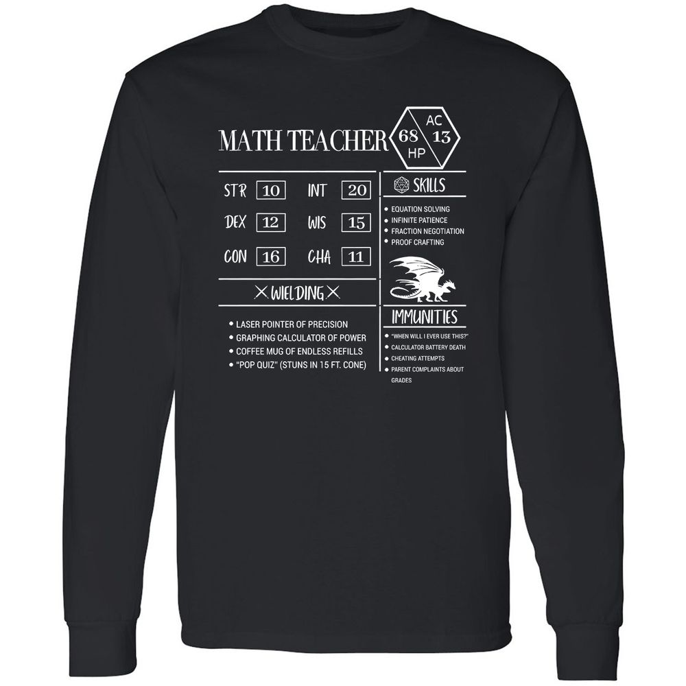 Math Teacher New Long Sleeve T-Shirt - Black - 1