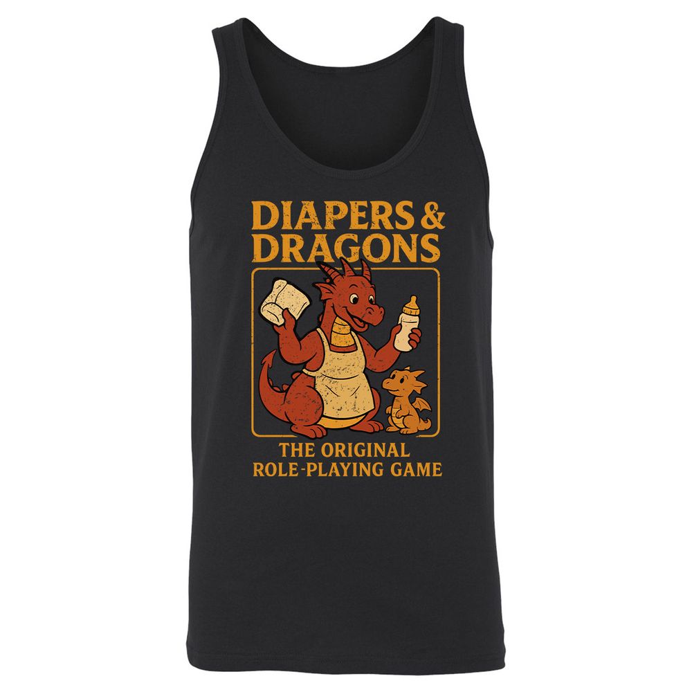 Diapers & Dragons Unisex Jersey Tank - Black - 1