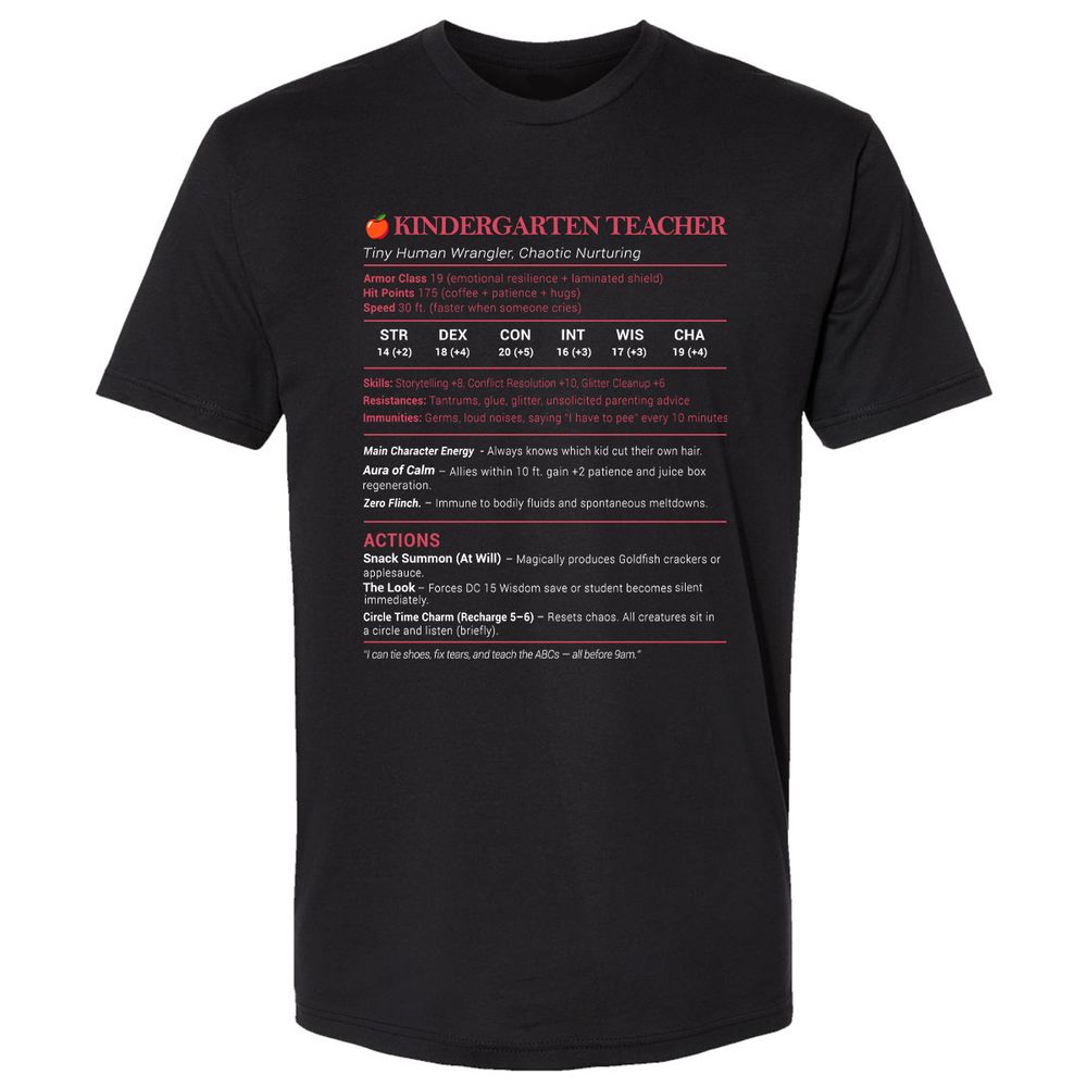 Kindergarten Teacher Stats Premium Unisex T-Shirt - Black - 1