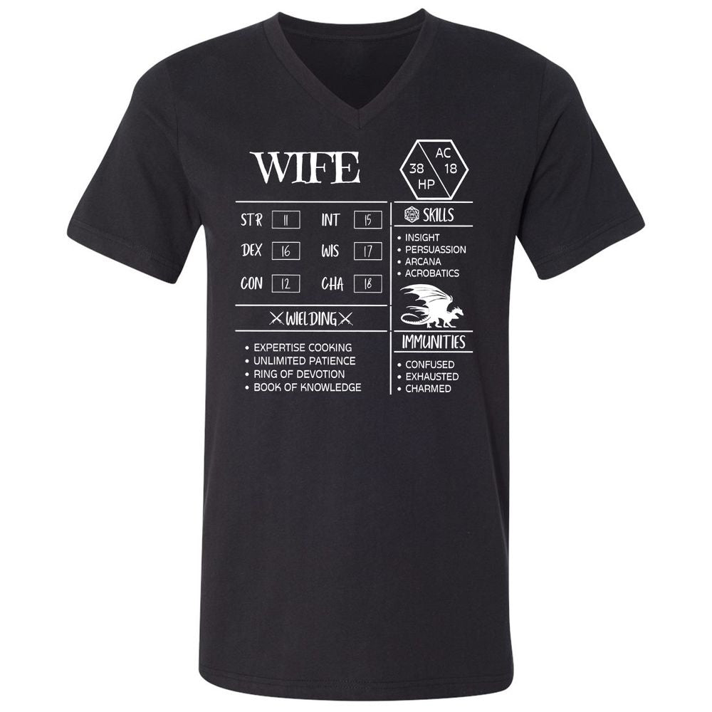 Wife Stats 2 Unisex V-Neck T-Shirt - Black - 1