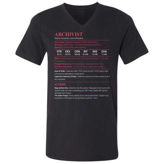 Archivist Stats Unisex V-Neck T-Shirt - Black - 1