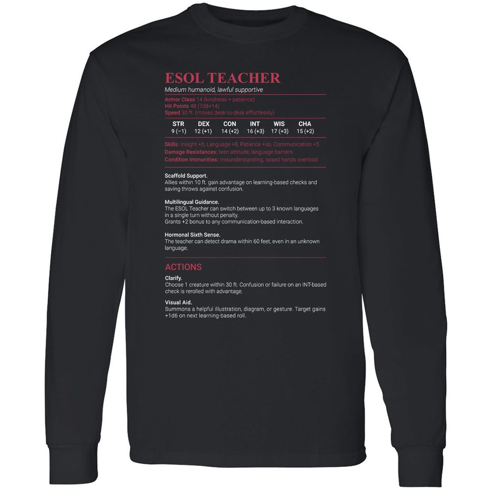 ESOL Teacher Long Sleeve T-Shirt - Black - 1