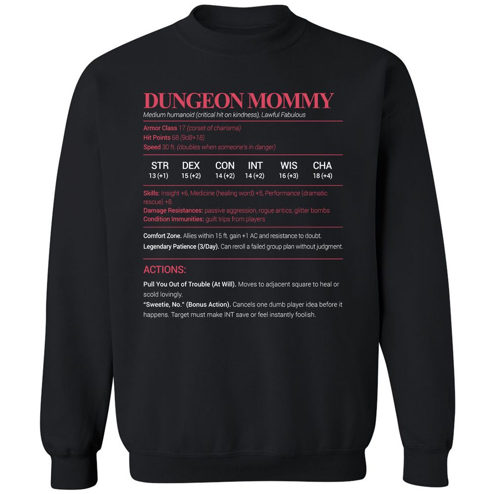 Dungeon Mommy Stats Classic Unisex Sweatshirt - Black - 1