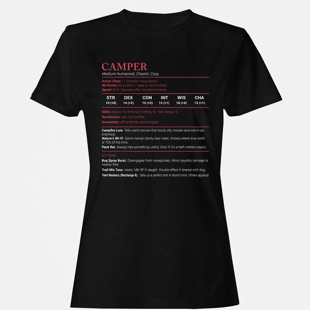 Camper Stats Women's T-Shirt - Black - 1