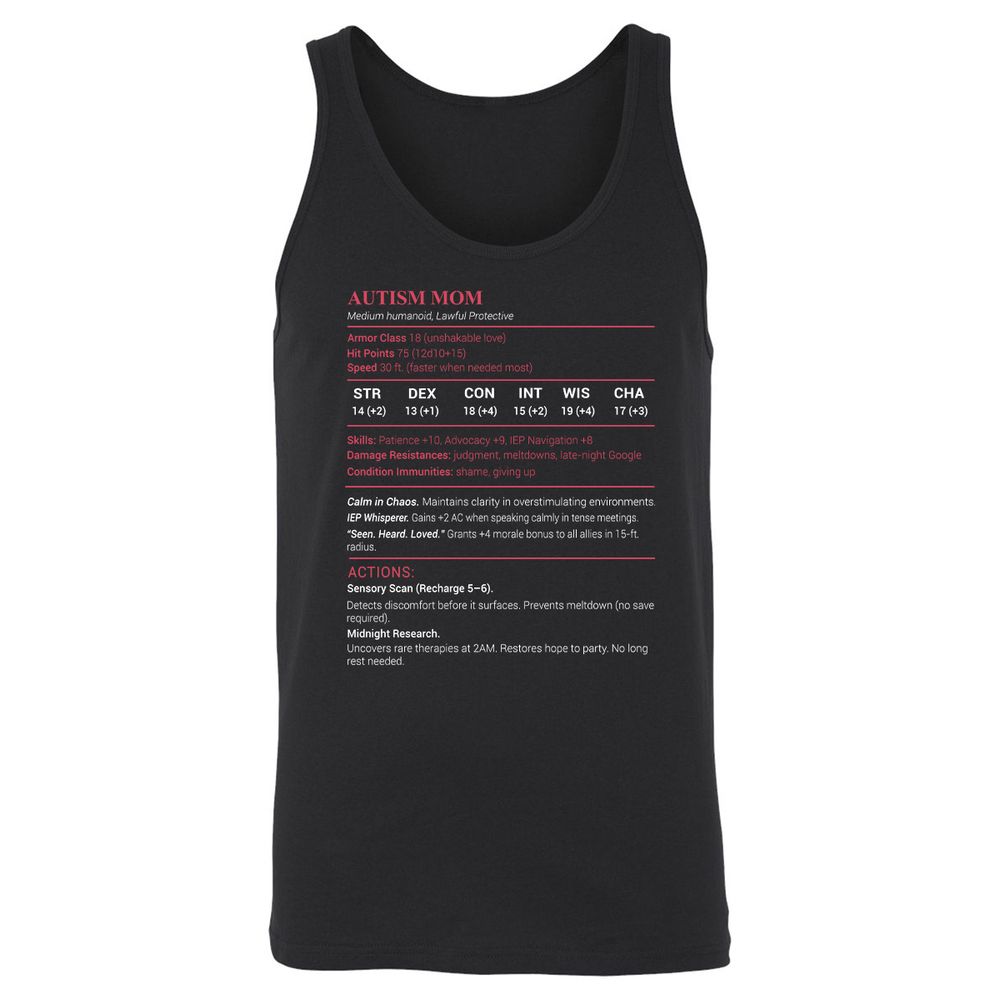 Autism Mom Stats Unisex Jersey Tank - Black - 1