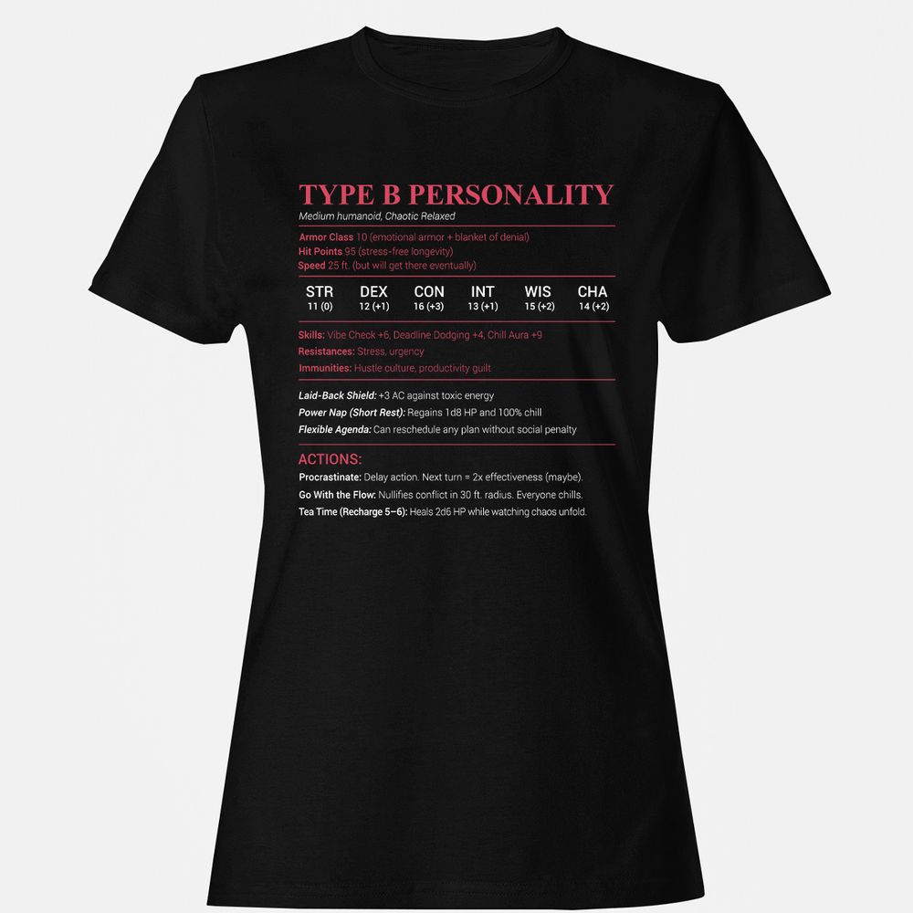 Type B Stats Women's T-Shirt - Black - 1