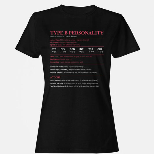 Type B Stats Women's T-Shirt - Black - 1