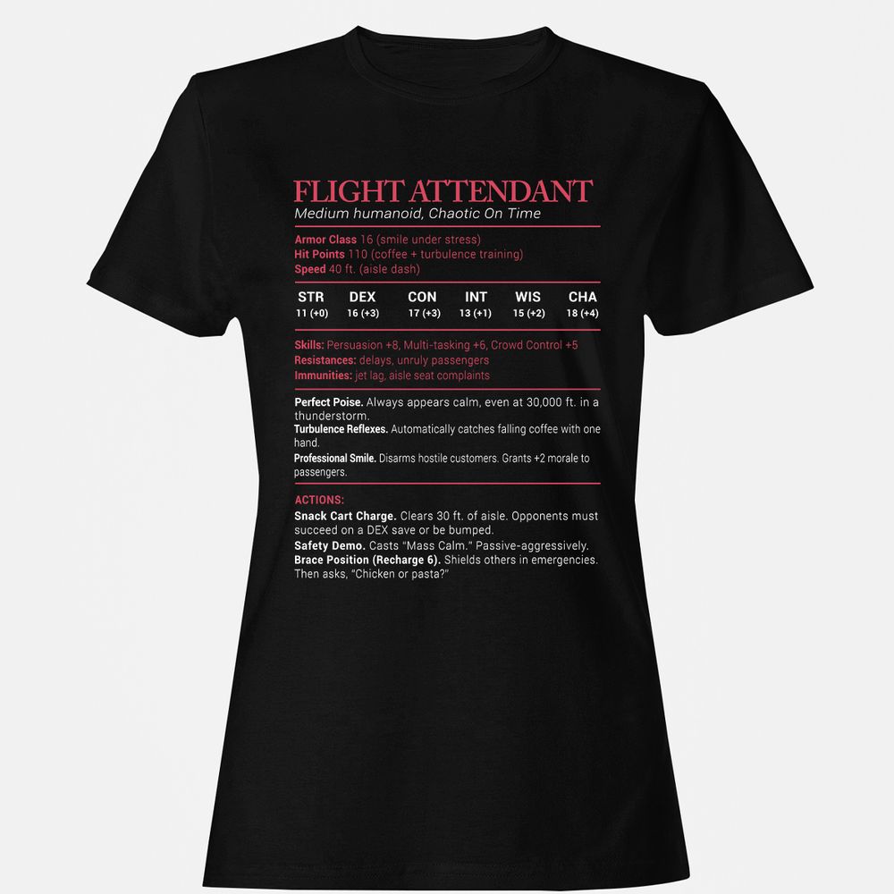 Flight Attendant Stats Women's T-Shirt - Black - 1