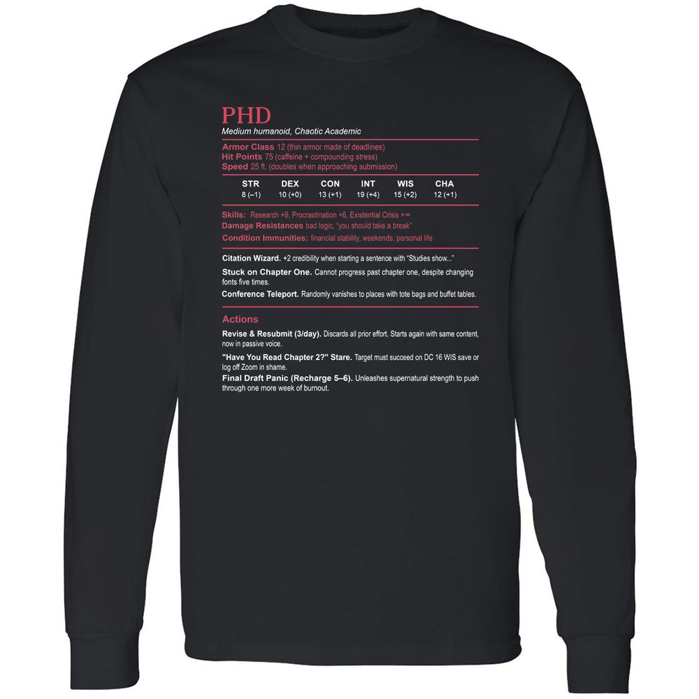 PhD Stats Long Sleeve T-Shirt - Black - 1