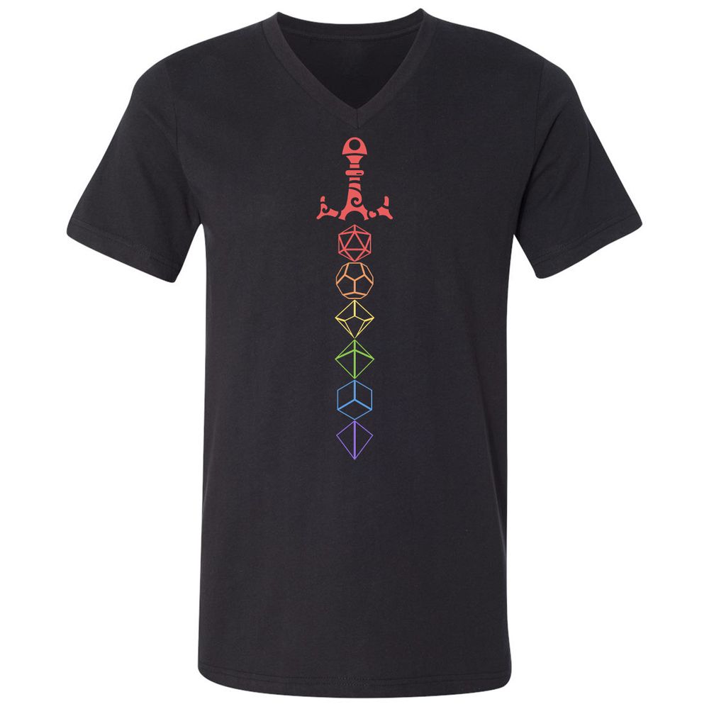 Rainbow Dice Sword LGBT Unisex V-Neck T-Shirt - Black - 1