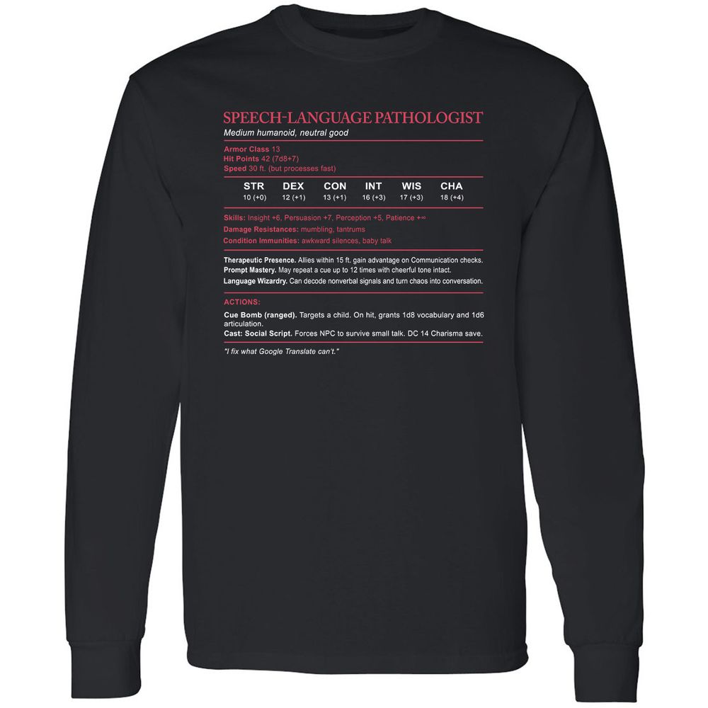 Speech Language Pathologist Stats Long Sleeve T-Shirt - Black - 1