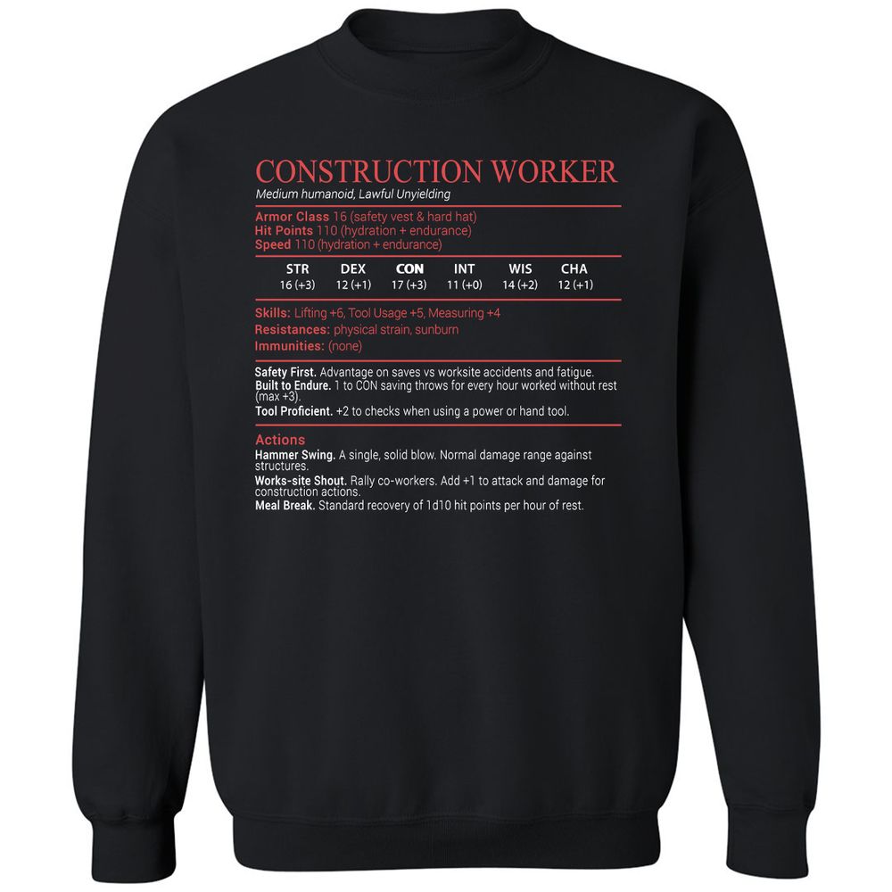 Construction Worker Stats Block - Black - 1