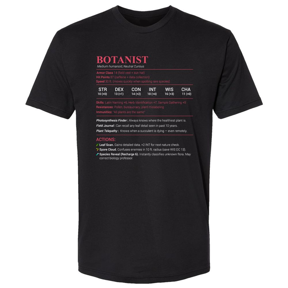 Botanist Stats Premium Unisex T-Shirt - Black - 1