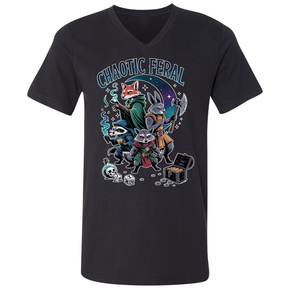Chaotic Feral Unisex V-Neck T-Shirt - Black - 1