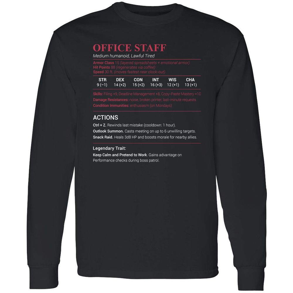 Office Staff Long Sleeve T-Shirt - Black - 1