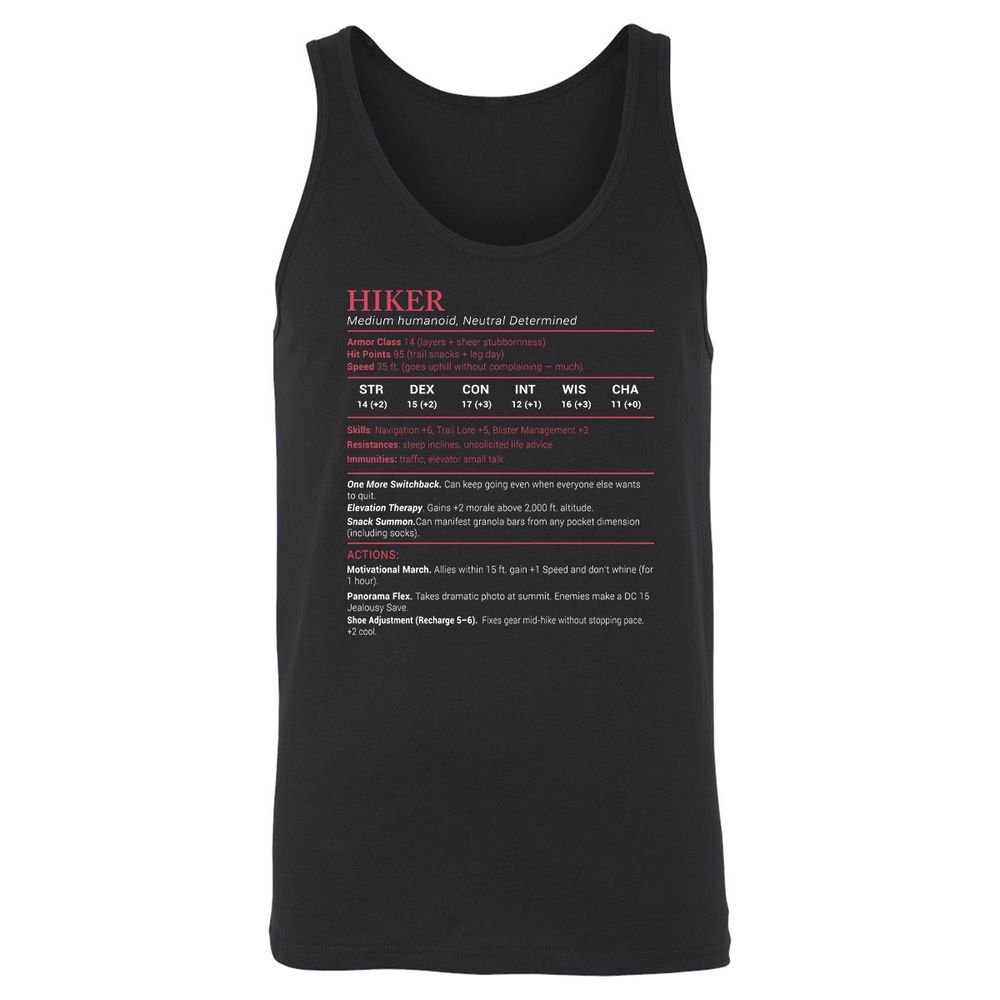 Hiker Stats Unisex Jersey Tank - Black - 1