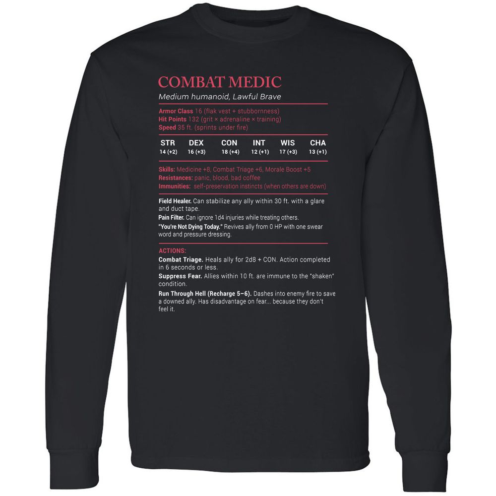 Combat Medic Stats Long Sleeve T-Shirt - Black - 1