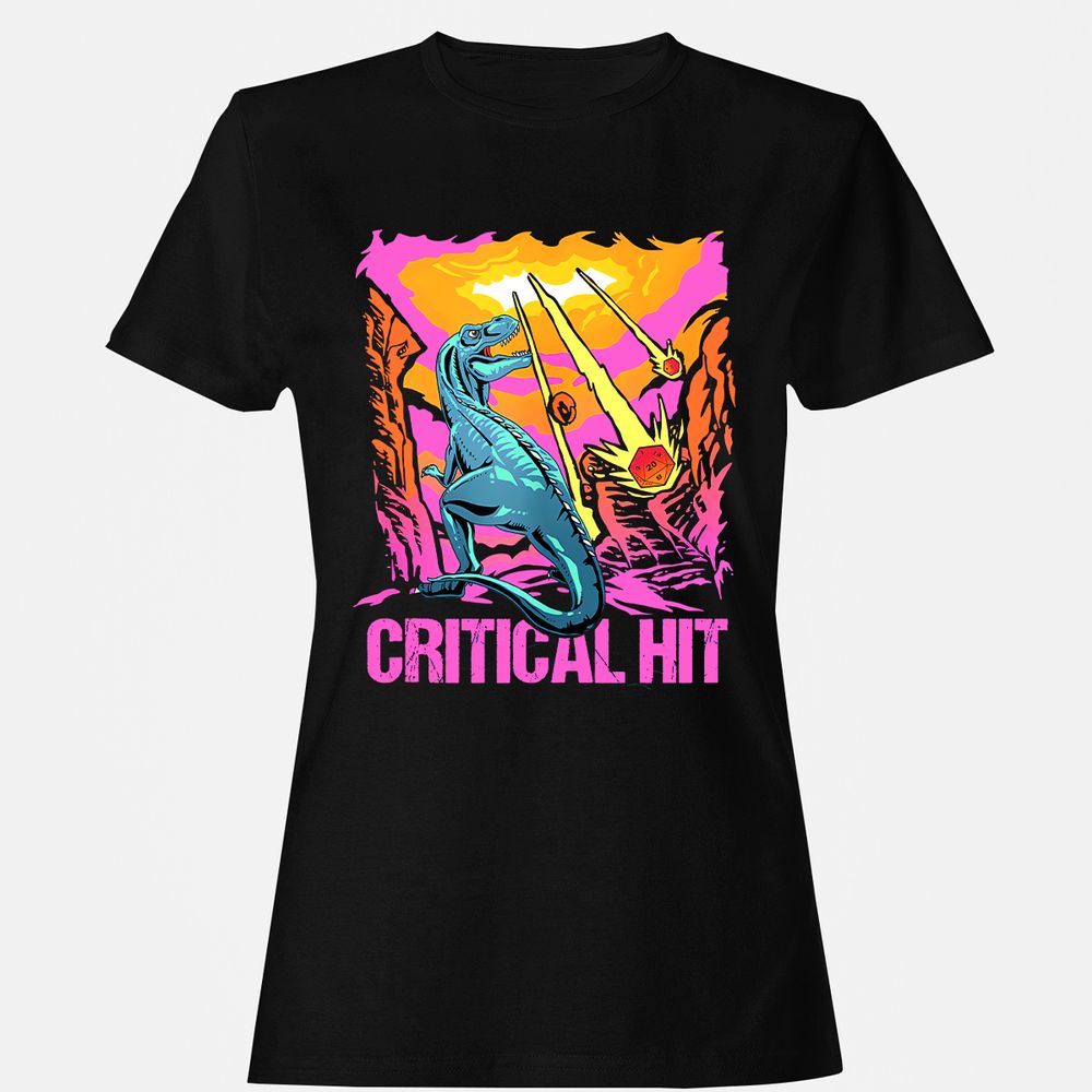 Dinosaur Critical Hit Women's T-Shirt - Black - 1