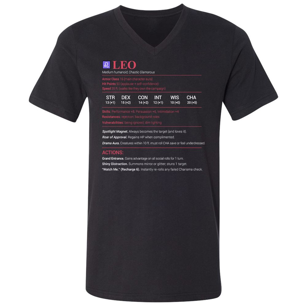 Leo Stats Unisex V-Neck T-Shirt - Black - 1