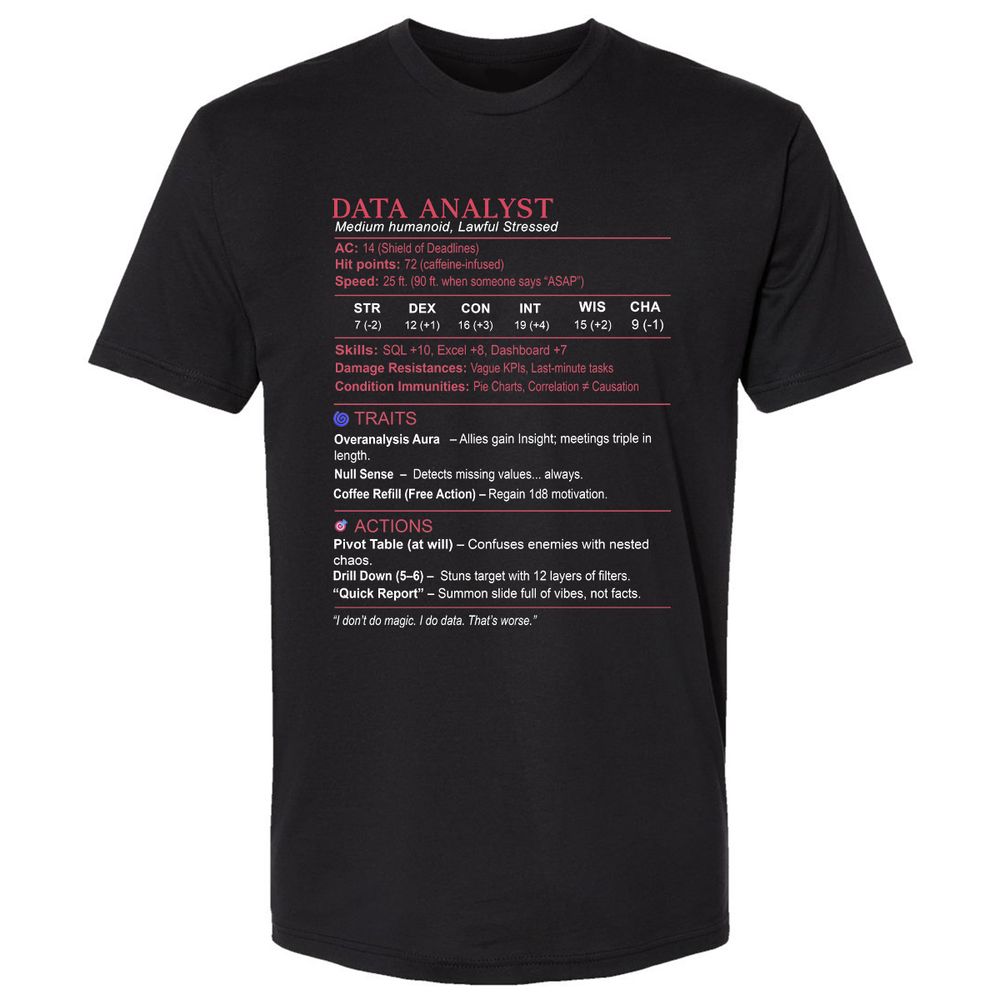 Data Analyst Stats Premium Unisex T-Shirt - Black - 1
